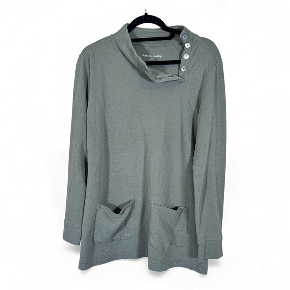 Soft Surroundings Green Asymmetrical Henley Shirt Womens S Long Sleeve Casual